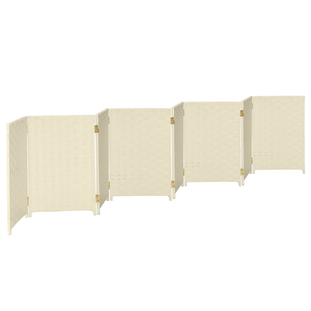 2 ft. Short Woven Fiber Folding Screen - 6 Panel - Cream