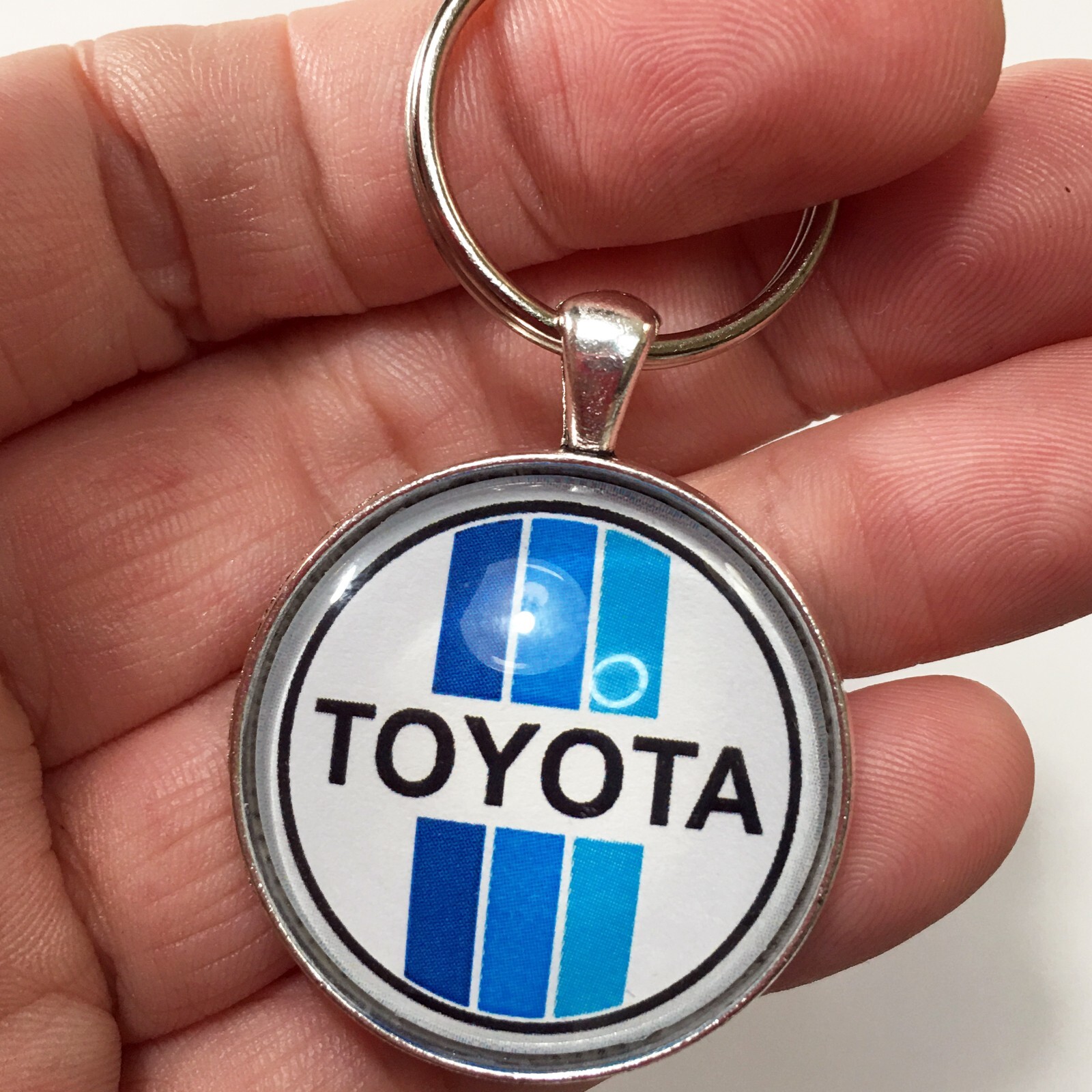 Vintage Blue Stripe Toyota Logo Reproduction Keychain 4 Runner Land Cruiser