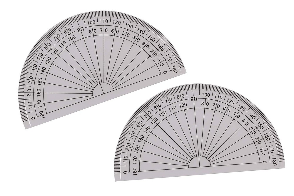 2PCS 4 Inch Clear Plastic Protractors, 180 Degrees, Small Math, Student