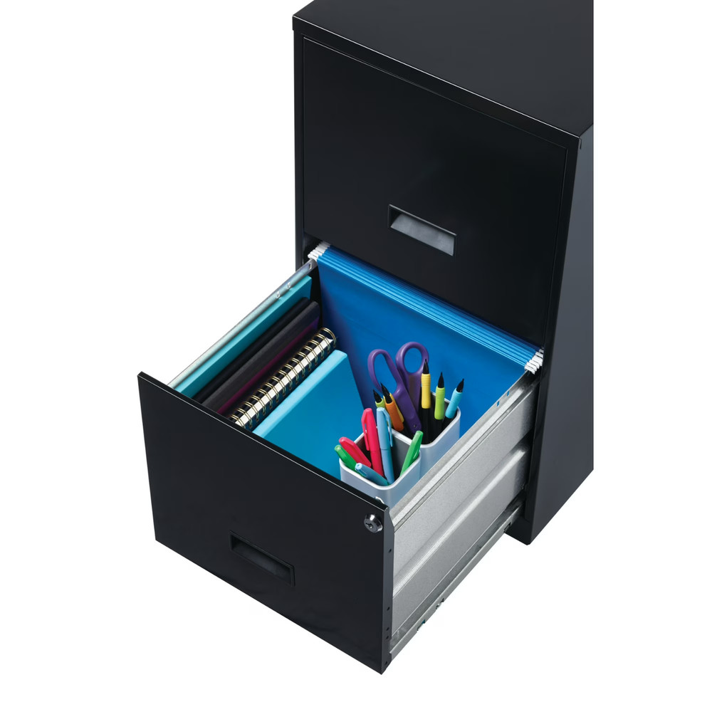 New 18" Deep 2 Drawer Letter Width Vertical File Cabinet, Secure Locking, Black
