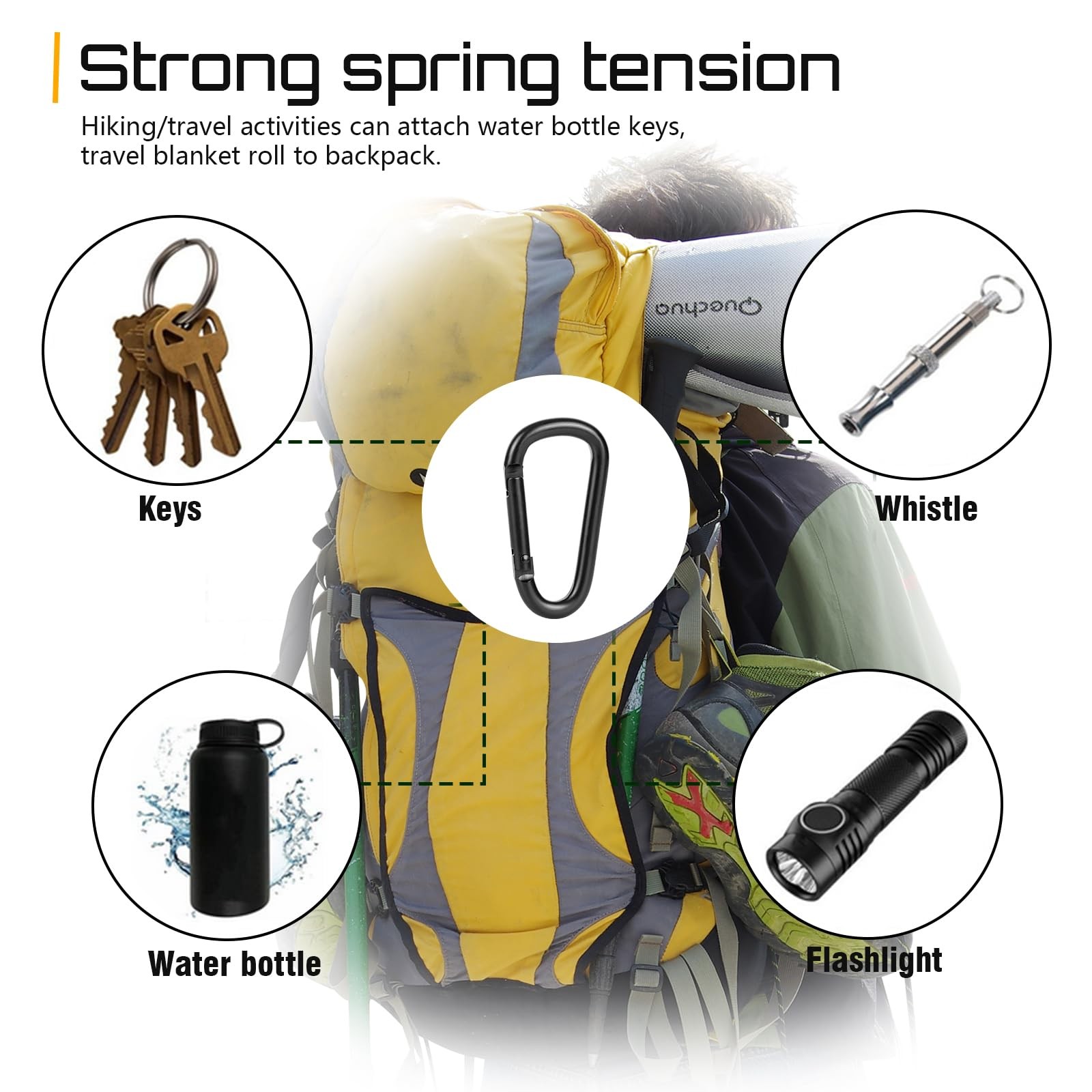 Aluminum Carabiner Clips - Set of 10,2.36in,Black Carabiner Clip,Key Clip,Co