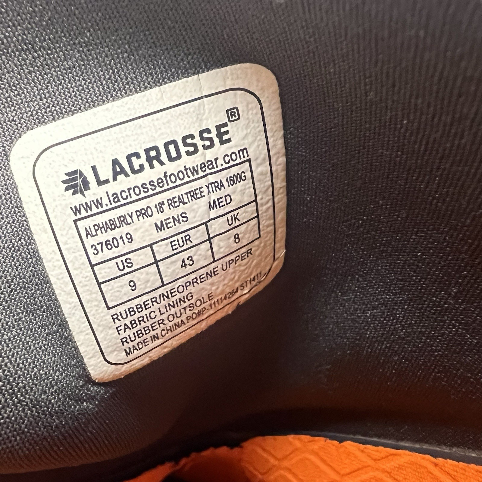 Lacrosse Men's Alphaburly PRO 18" Realtree Xtra 1600G Hunting Boots Size 9 READ