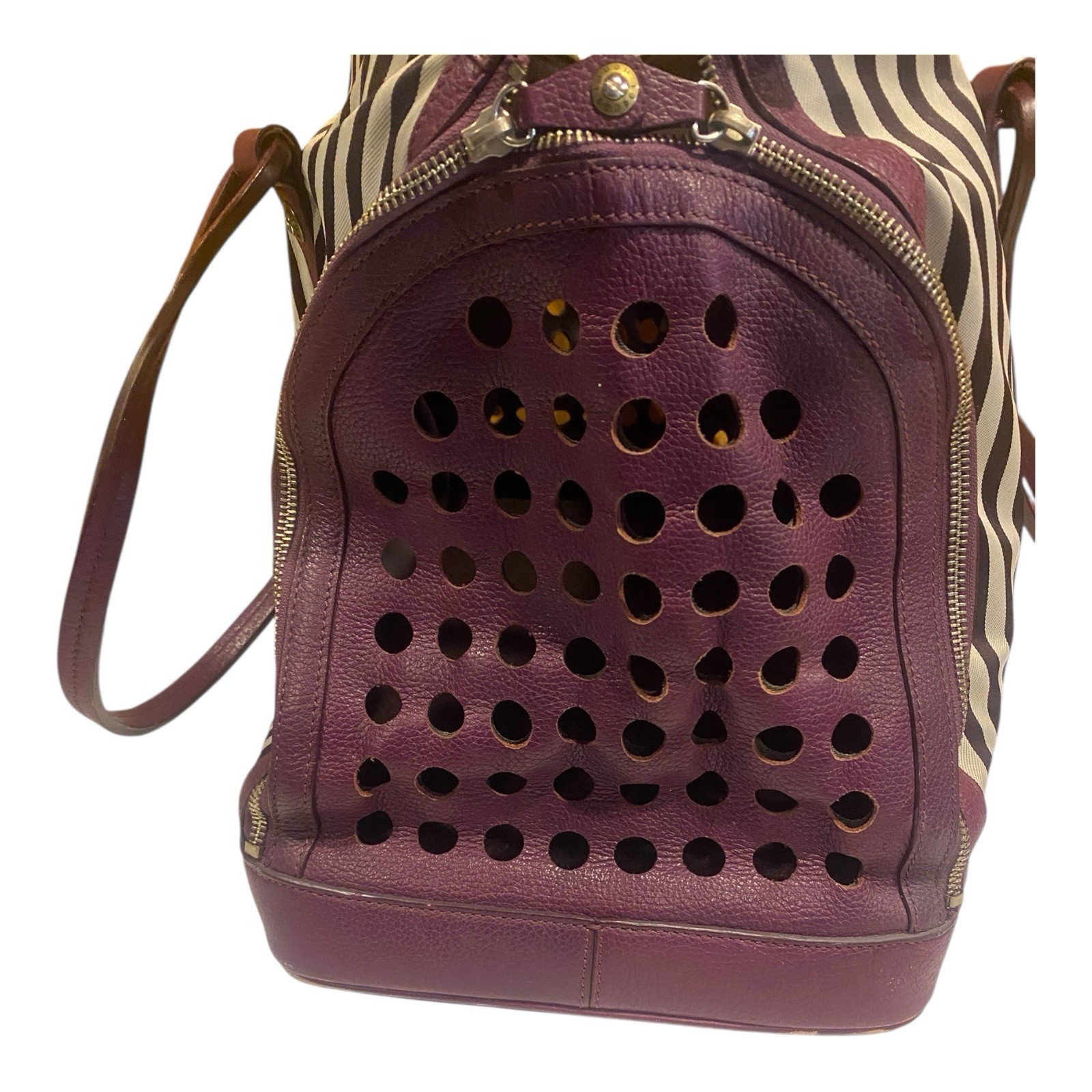 Henri Bendel Iconic Stripe Pet Carrier Dog Bag 5th Ave NY Travel Designer RARE!