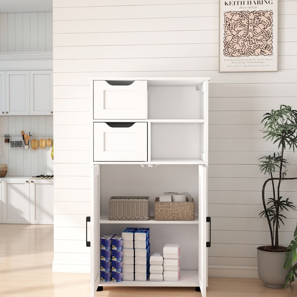 Multi-Purpose Storage Cabinet Double Doors Features Adjustable Shelves
