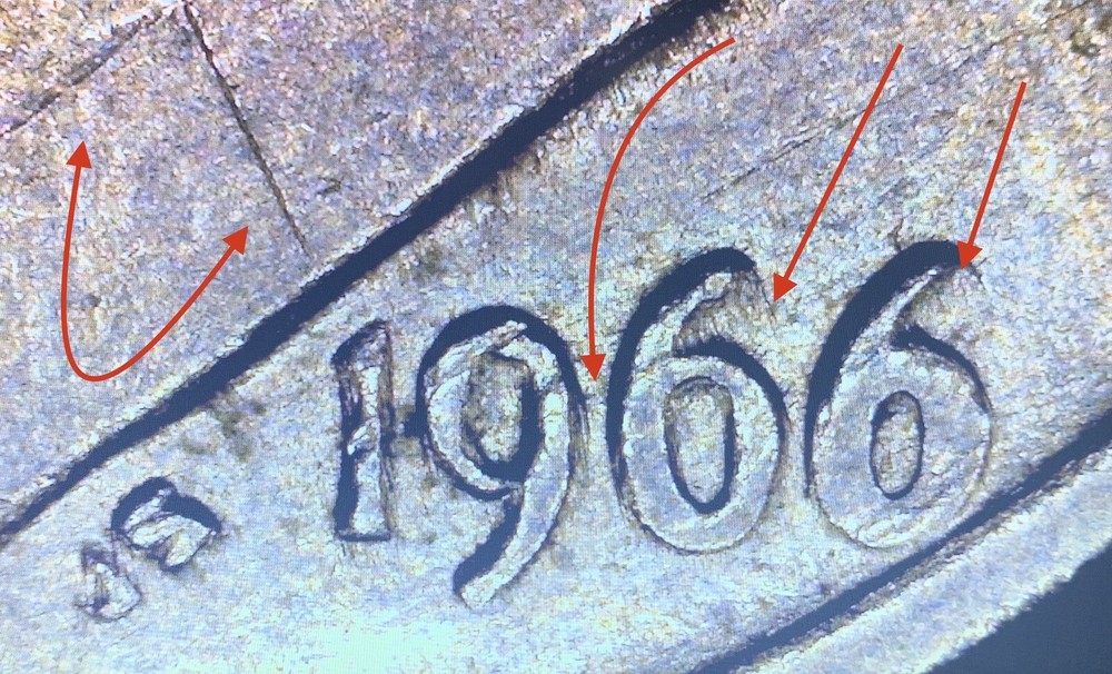1966 Roosevelt dime no mint mark, Distorted Lettering/errors Thru Out The Coin