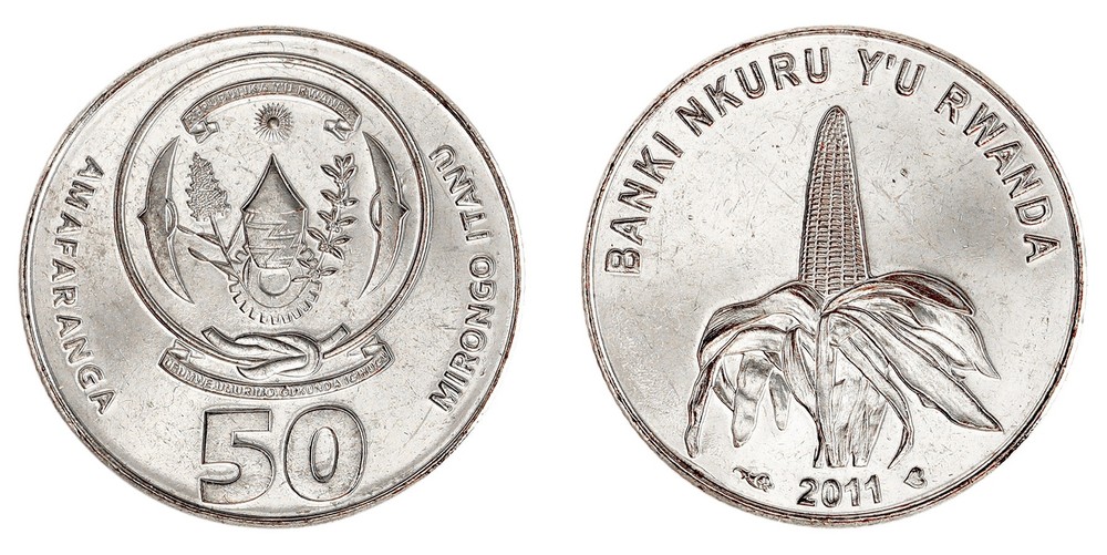 Rwanda 50 Francs, 2009-2011, KM #36, Mint