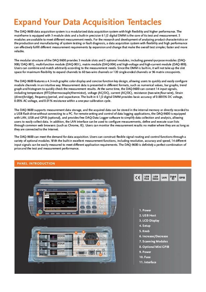 GW Instek DAQ-909 8+2 Channels High Voltage High Current Multiplexer