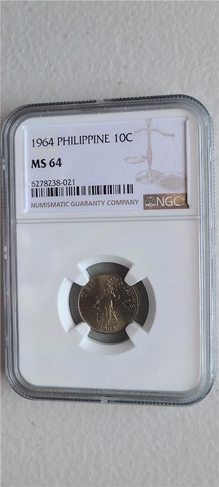 Philippines 10 Centavos 1964 NGC MS 64