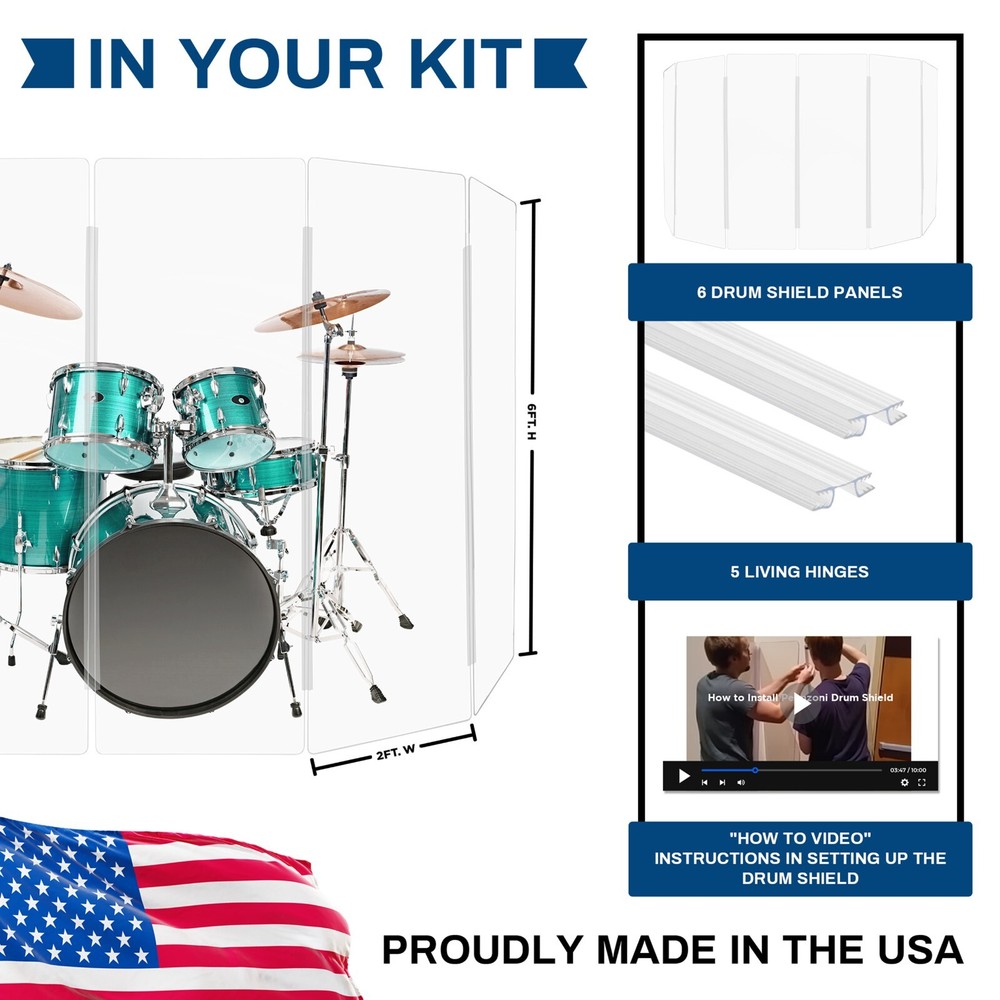 Acrylic Drum Shield DS6L | 6ft Drum Screen with Full-Length Hinges