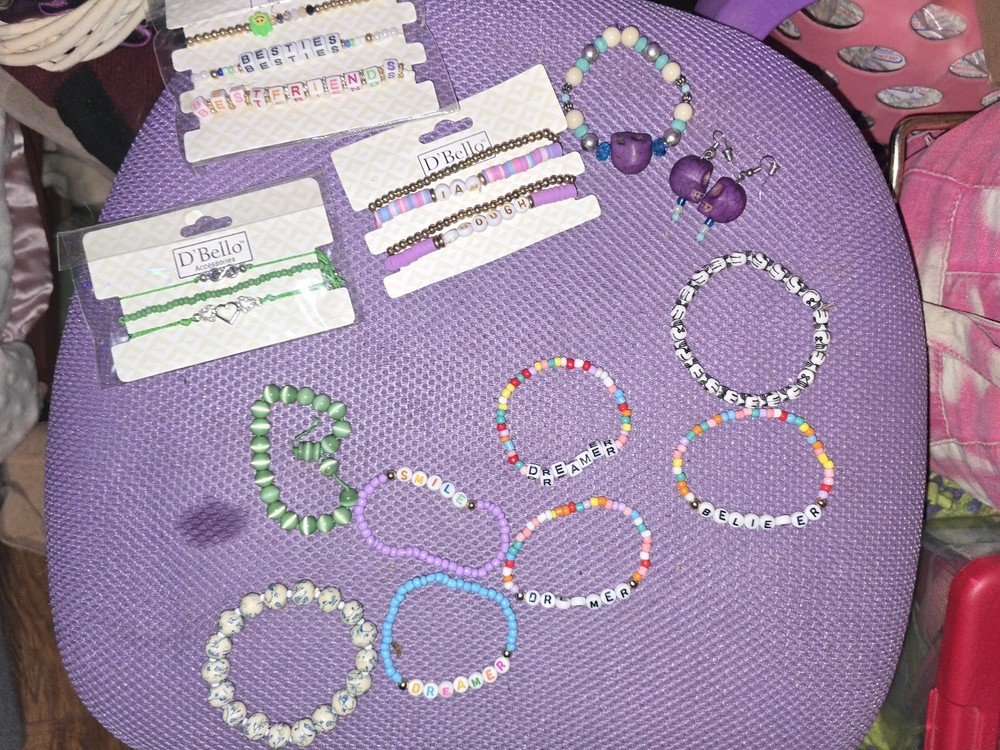 Skull Ear Ring & Bracket Set With Multiple Extra Multi Color Bracelts Set