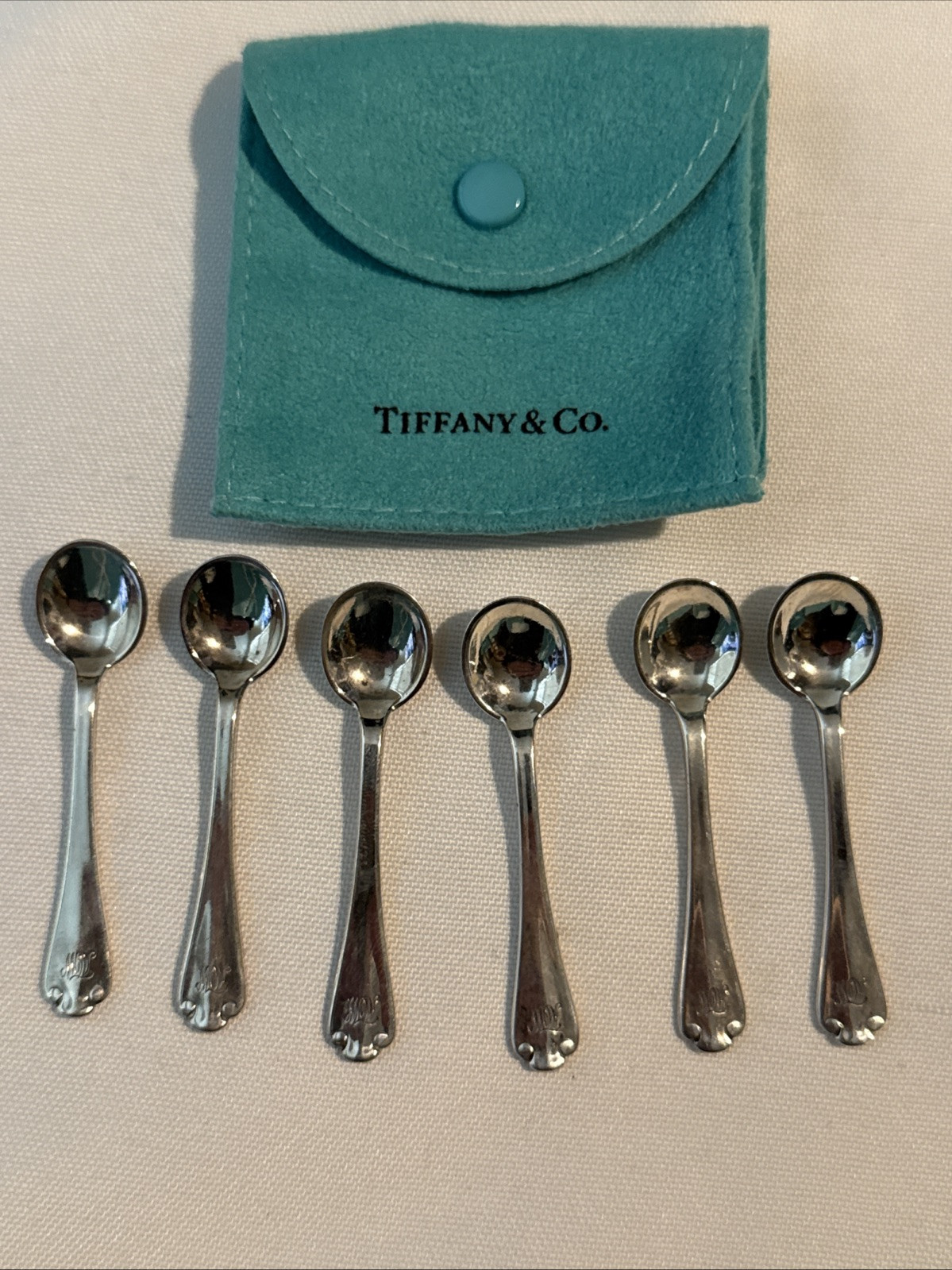 6 Tiffany & Co Antique Sterling Silver Salt Spoons