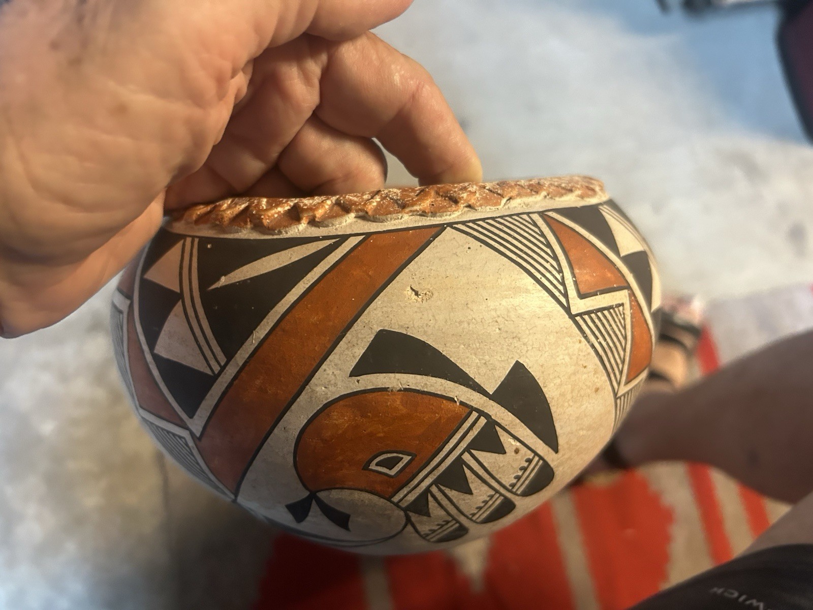 Beautiful Acoma Polychrome Pot W/ Ruffled Rim A. Pasquale Native American Potter