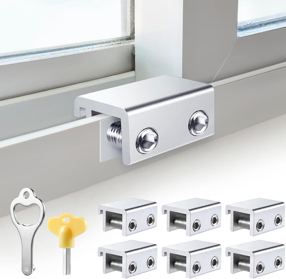 Adjustable Aluminum Window Locks - No-Drill Security for Home Safety (6 Sets)