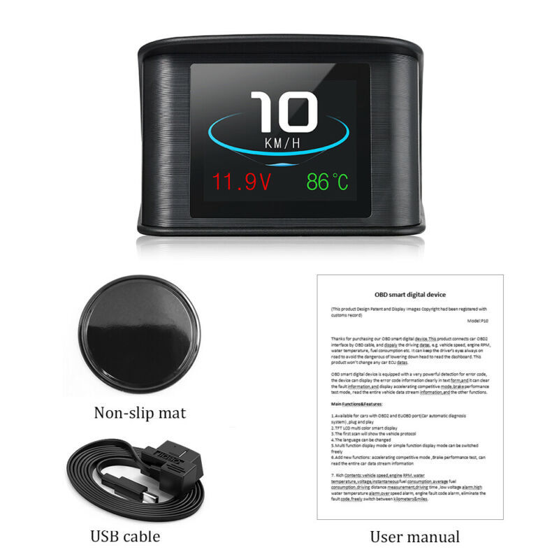 Car Head Up Display HUD OBD2 Speedometer Speed Temp Alarm Multi Function BAT CWT
