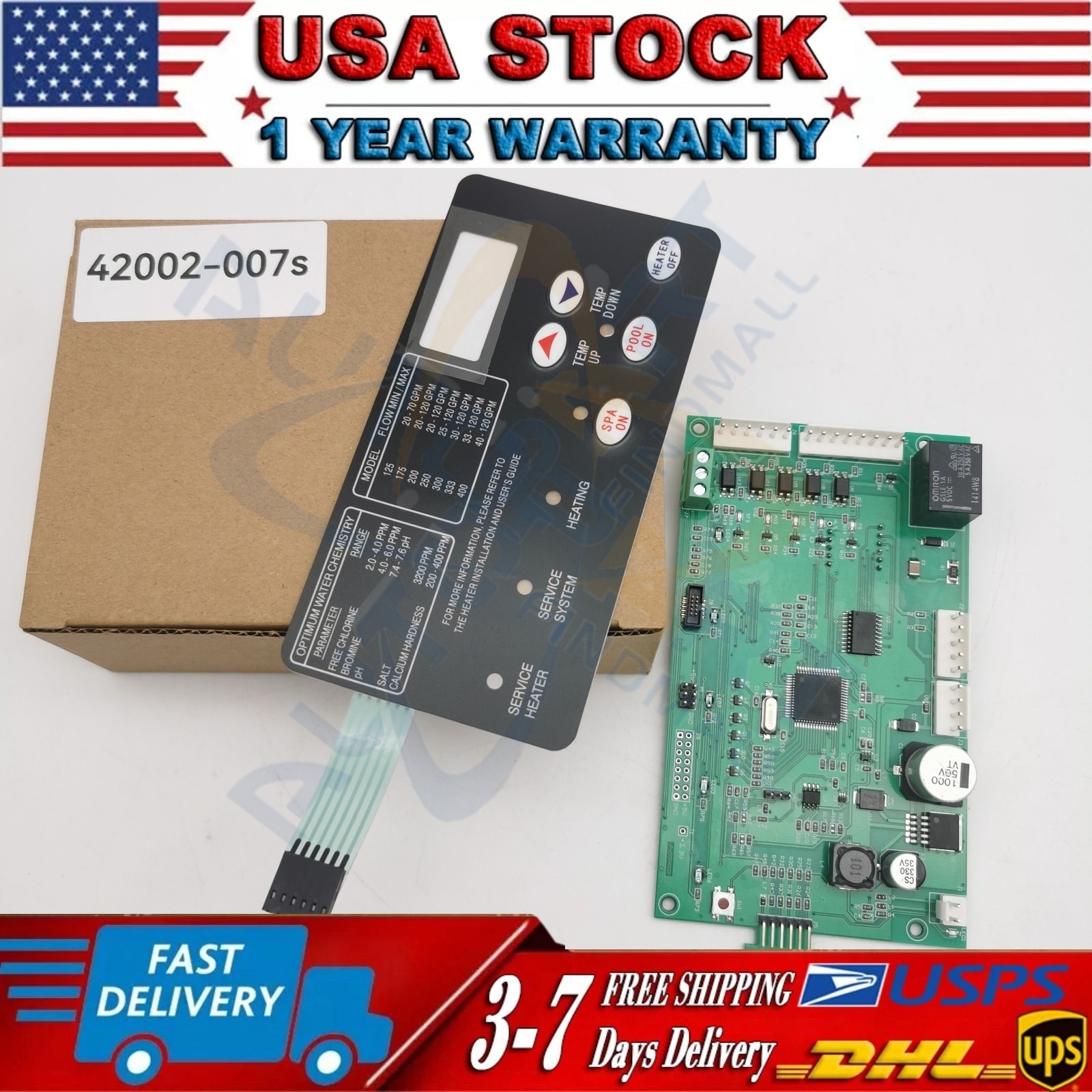 For Pentair Master Temp 400 42002-0007S Control Board Kit w/ 472610Z Switch Pad