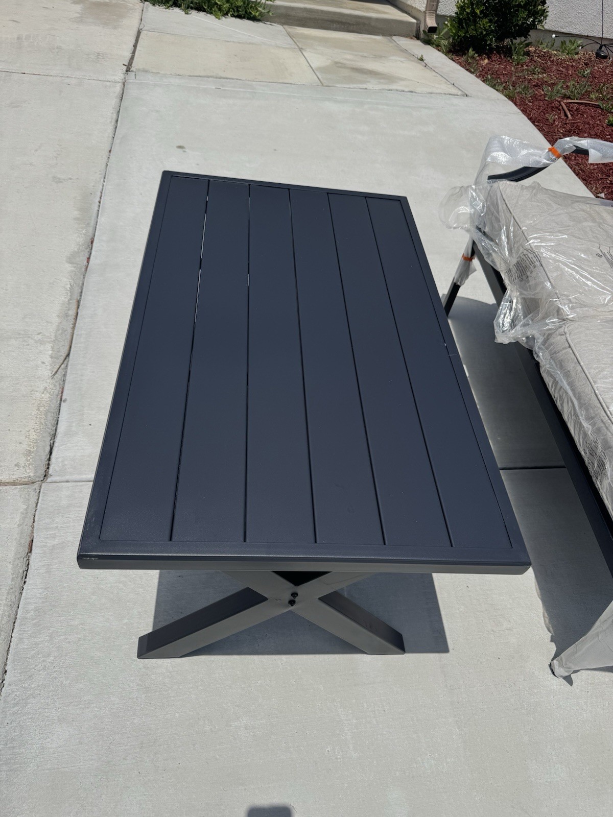 Festival Depot Patio Loveseat Set, Black & Beige, Steel Frame, Table, Cushions