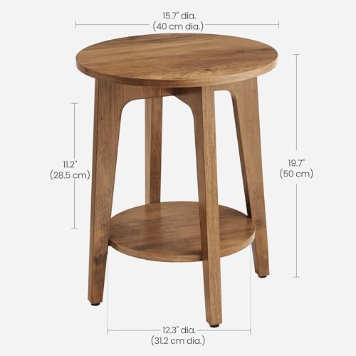 MAEZO Collection - Side Table, 2-Tier Small Round End Rustic Walnut 1 Pack