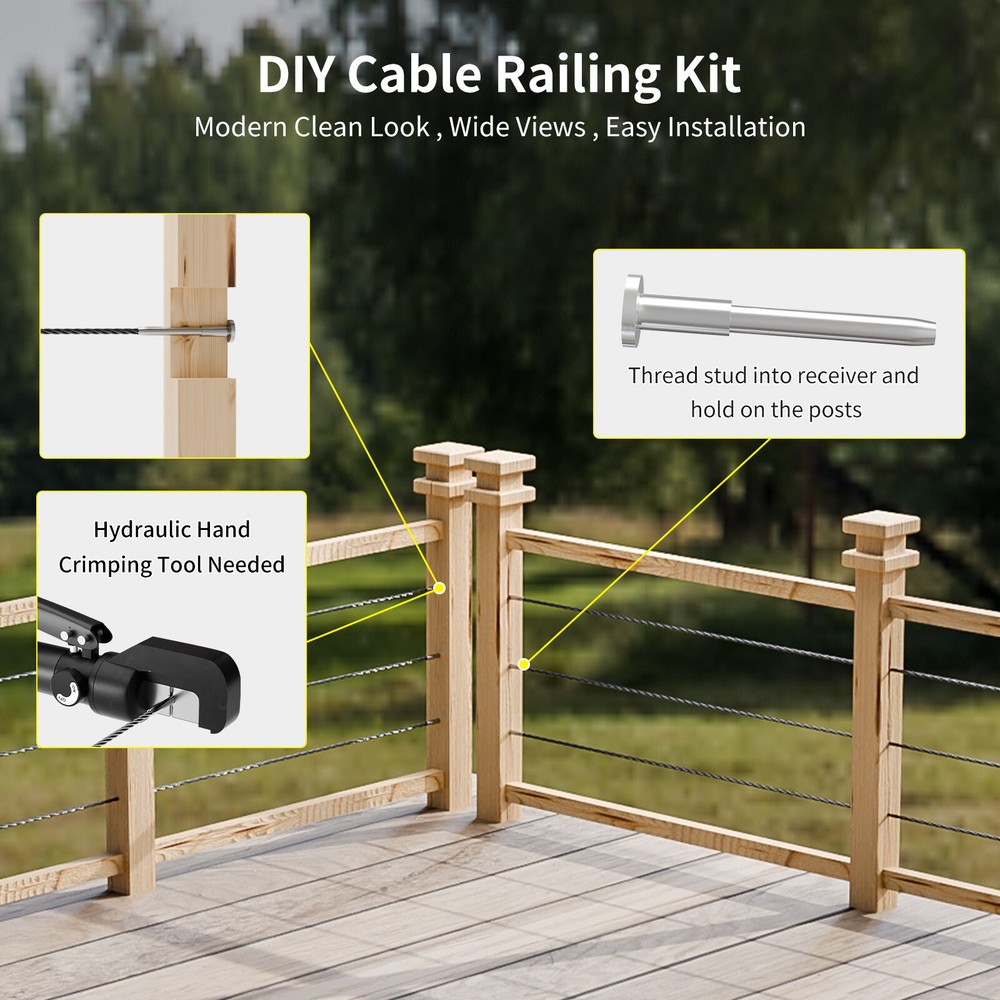 20 Pack Invisible Cable Railing Kit, 1/8" Invisible Receiver and Swage Stud End