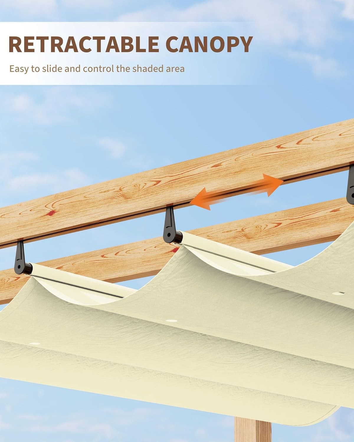 10 x 10 ft Wood-Grain Aluminum Pergola, Outdoor Pergola with Retractable Canopy