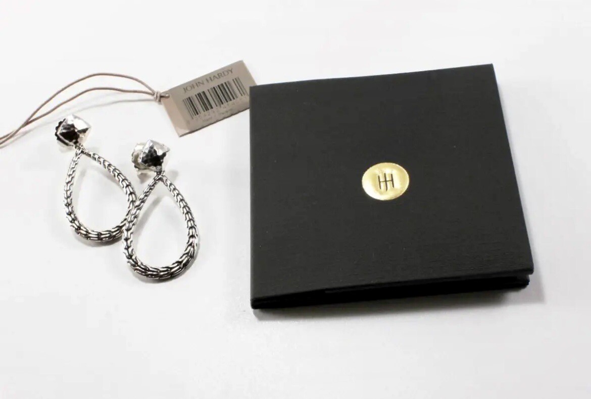 John Hardy Classic Chain Sterling Silver Hammered Pear Drop Earrings