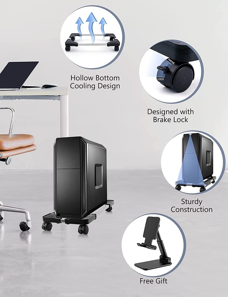 Computer Tower Stand, PC Stand, Adjustable Mobile CPU Stand with Rolling Whee...