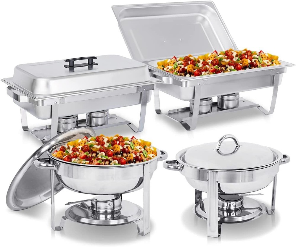 2PCS 8QT Chafing Dish Chafer +2 Rectangular Chafers w/Foldable Frame Legs