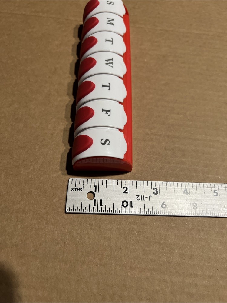 GNC 7 Day Pill Box - 7 Different Compartments - Plastic - Red/White