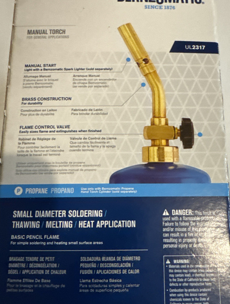 BernzOmatic Basic Use UL2317 Brass Pencil Flame Propane Torch Head
