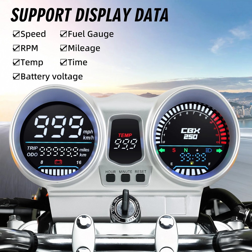 12V Digital Motorcycle Speedometer with LED Dashboard - General Tachometer