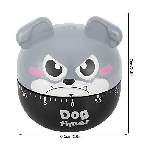 Mechanical Kitchen Timer, Cute Dog Wind Up 60 Minute Manual Countdown Gray