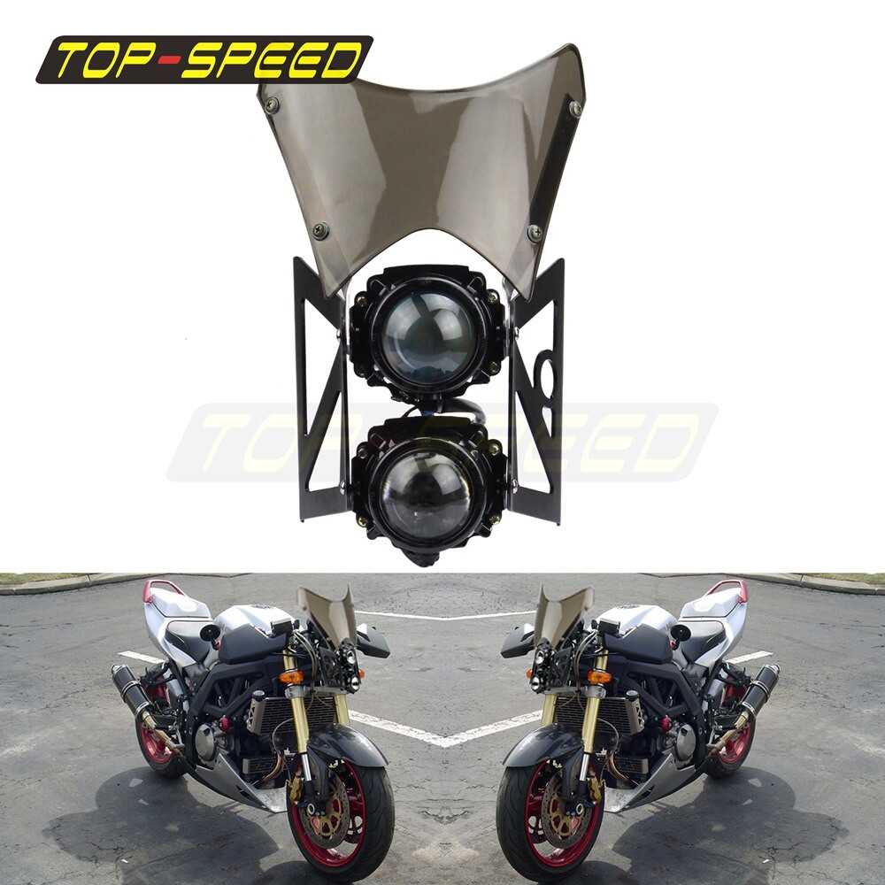 Universal Motorcycle E-mark Streetfighter Dual Headlight Assembly w/ Windscreen