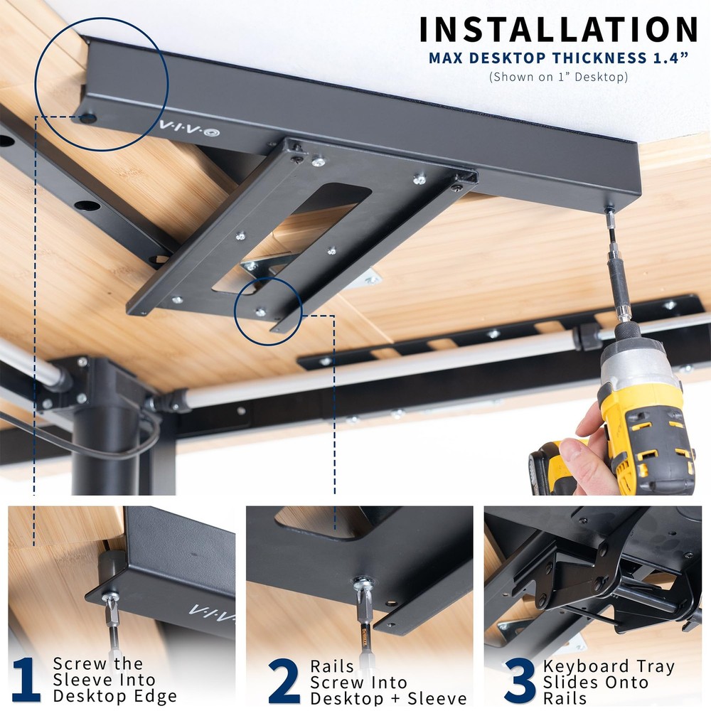 Adjustable Computer Keyboard and Mouse Platform Tray with Corner Connector, E...