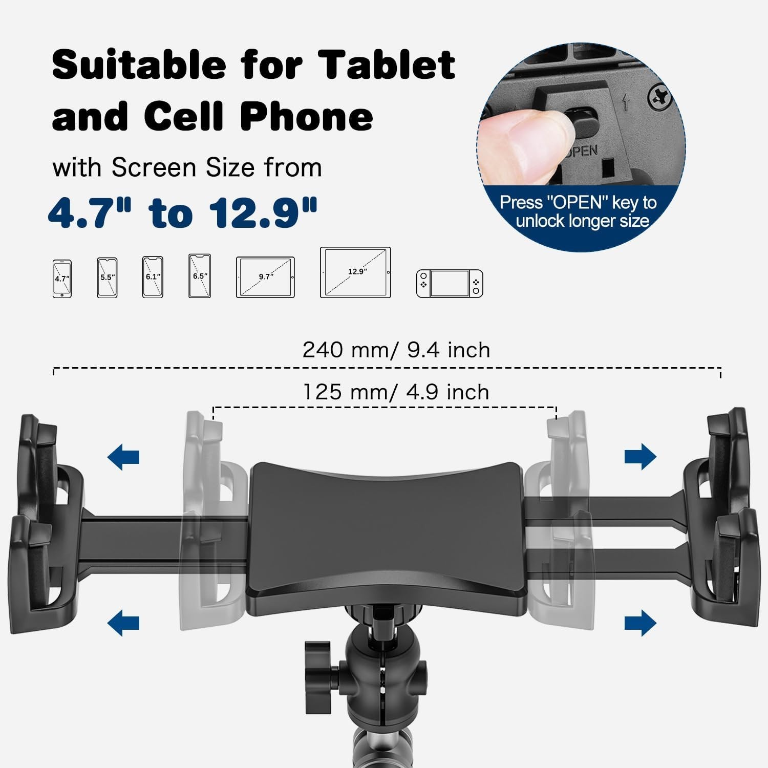 Heavy Duty Tablet Mount | Car Truck Dash/Windshield Holder for 4.7"-12.9" iPad
