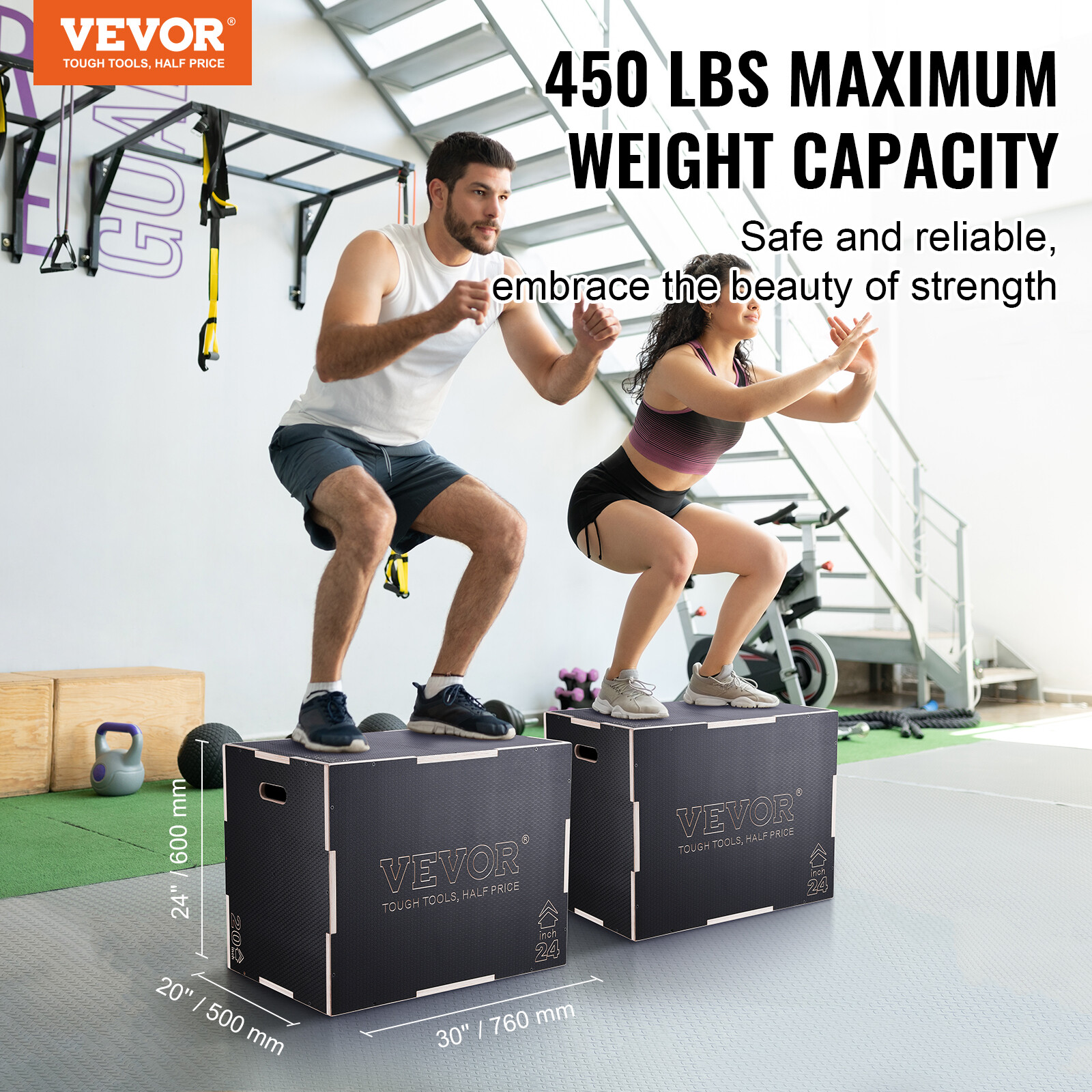 VEVOR 30/24/20 Inch 3 in 1 Plyometric Jump Box Fitness Exercise Plyo Box Wooden