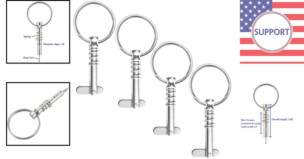 Effortless 4 Pack Quick Release Pins 1/4" Diameter - Marine Hardware Solution