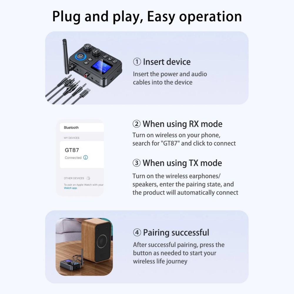 For Bluetooth 5.4 Transmitter Receiver 3.5mm AUX RCA Stereo Adapter Good Quality