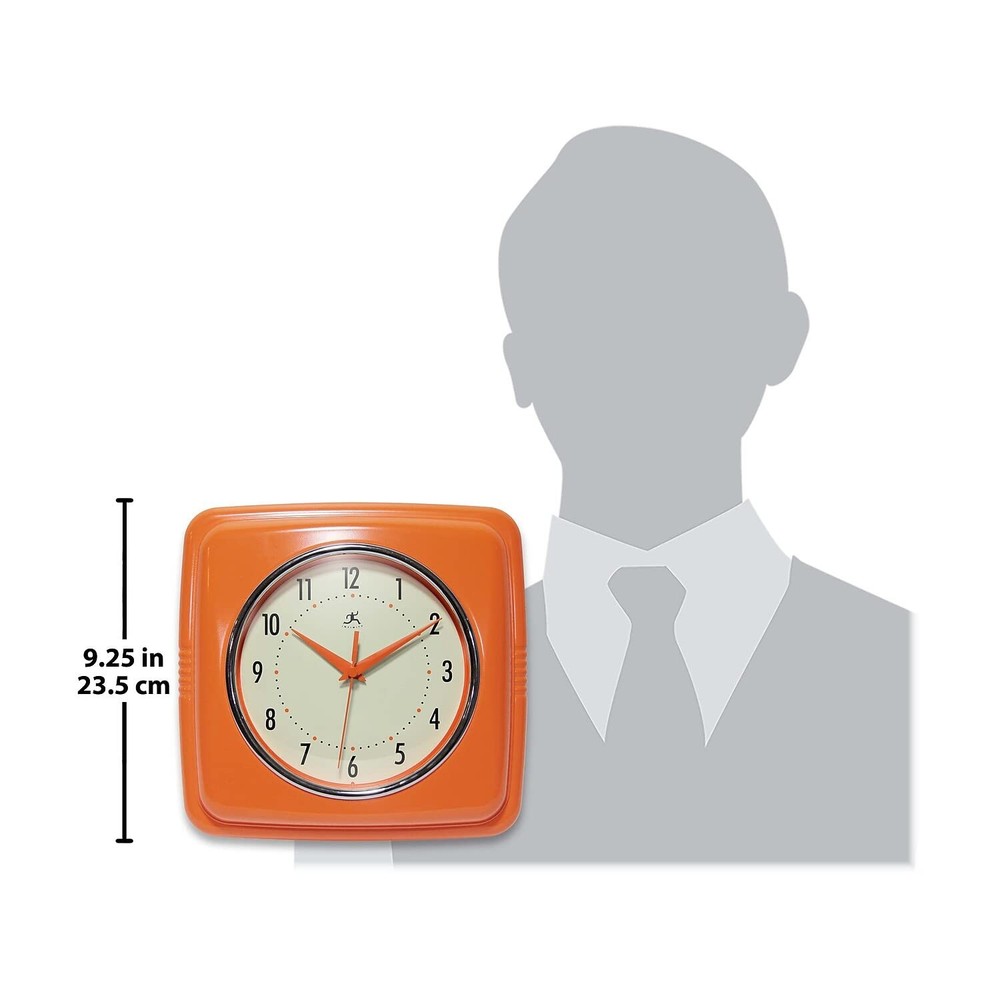 Infinity Instruments Retro Square Orange Plastic 9.25-inch Analog Wall Clock
