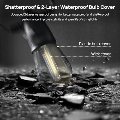 49FT LED Outdoor String Lights with S14 Shatterproof Plastic Bulbs 49 ft White