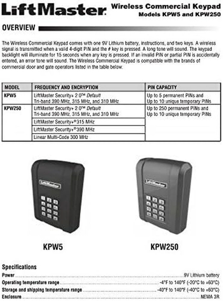 KPW5 Wireless 5 Code Commercial Keypad