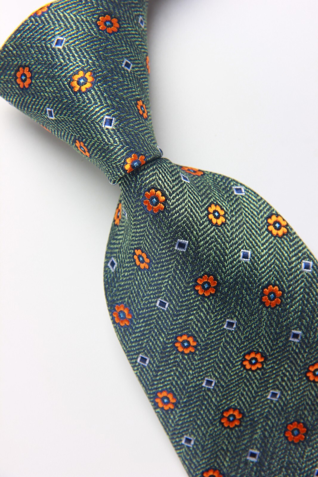 New Classic Polka Dot Green Orange JACQUARD WOVEN 100% Silk Men's Necktie Tie