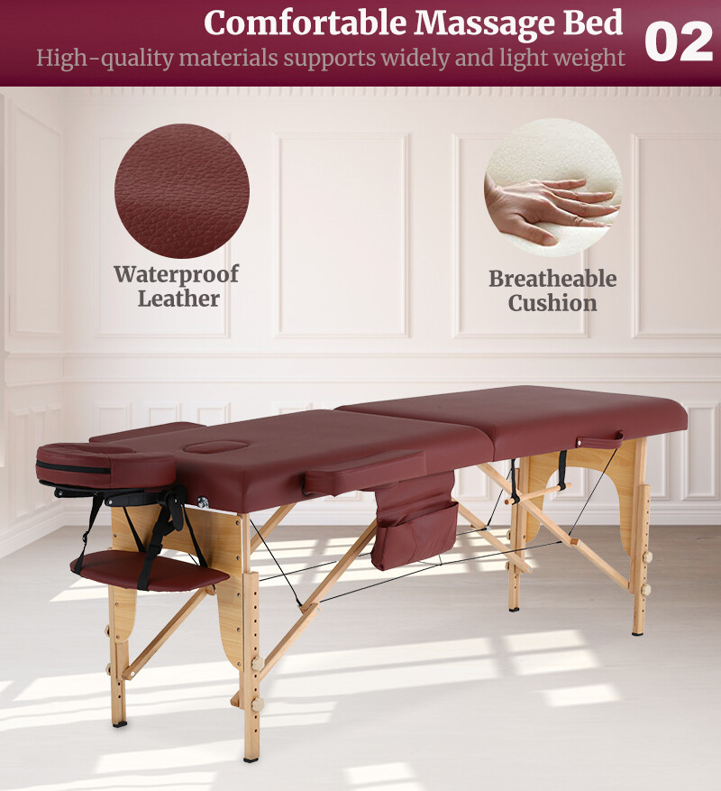 Massage Table Massage Spa Bed 73 inch Long Height Adjustable Portable 2 Folding