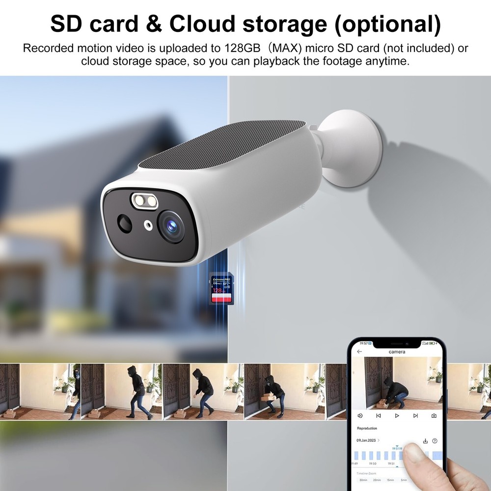 2K solar security camera outdoor camera wireless