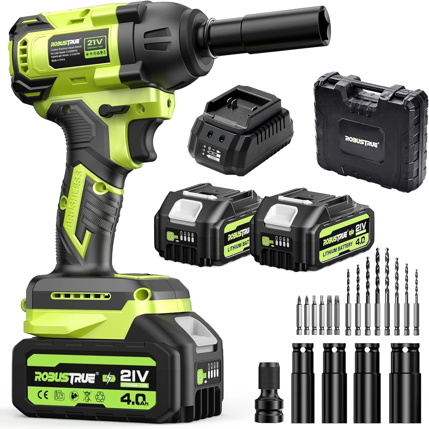 Cordless Electric Impact Wrench Gun 1/2'' High Power Driver w/ 2 Li-ion Battery