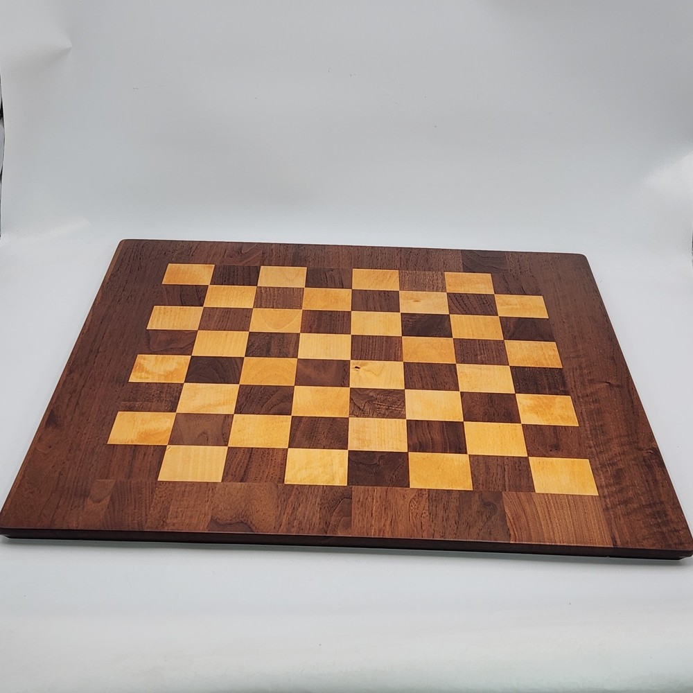 Vtg Drueke 21" Solid Walnut/Maple Chess Board 2" Squares Restored Two Sided 7lbs