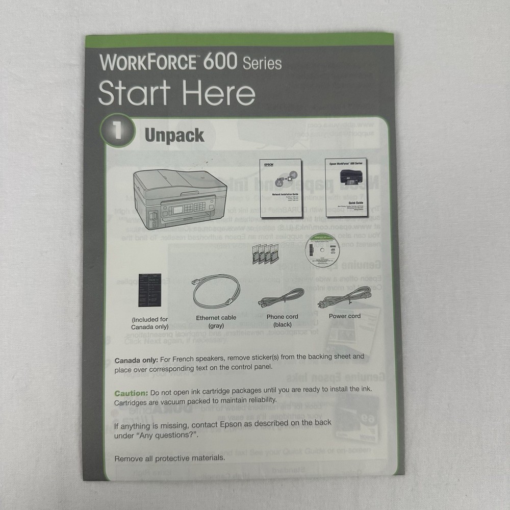 Epson WorkForce 600 Series Printer Manuals - Quick Guide & Network Installation