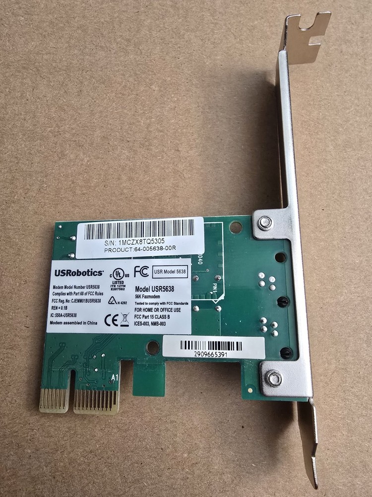 (1) US Robotics 56K Modem Internal Computet PCI Express Adapter