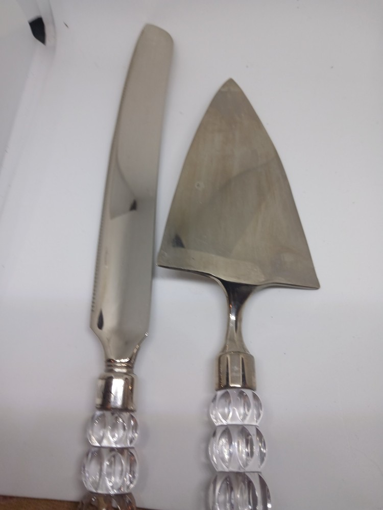 Mikasa Crystal Handle Cake Server and Pie Knife Set Silver Tone