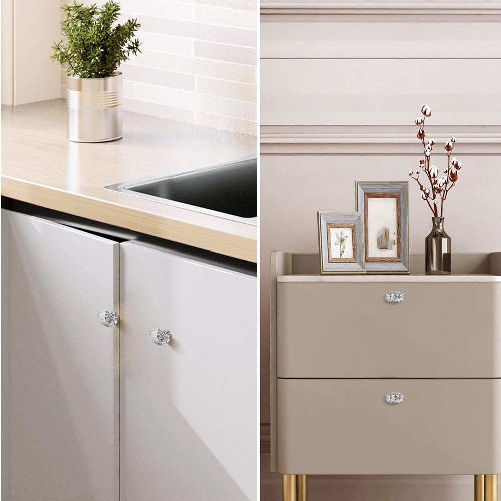Brushed Nickel Cabinet Knobs,Glass Crystal Pulls and Knobs for Dresser Drawer...
