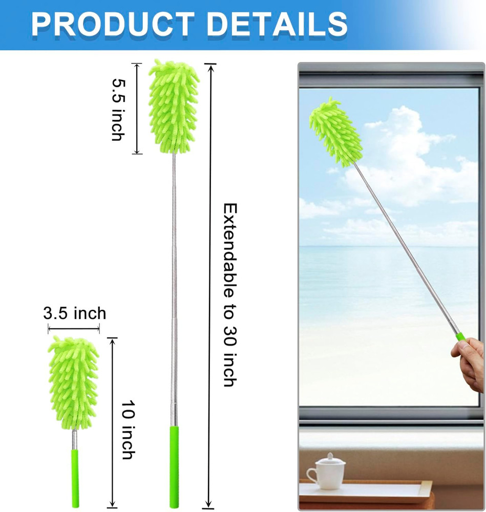2 Pack Extendable Microfiber Feather Duster for Cleaning, Washable Dusters, up t