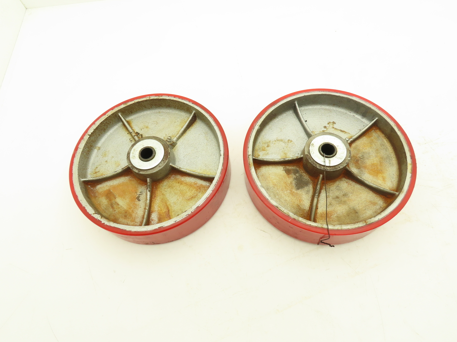 Caster Wheel 10" x 2.5" Red Poly Metal Wheel 3/4" Bore Lot of 2